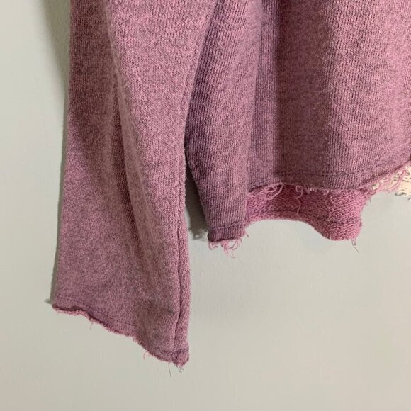 Free People dusty lilac open lace detail long sleeve crop length oversized shirt - Picture 3 of 9
